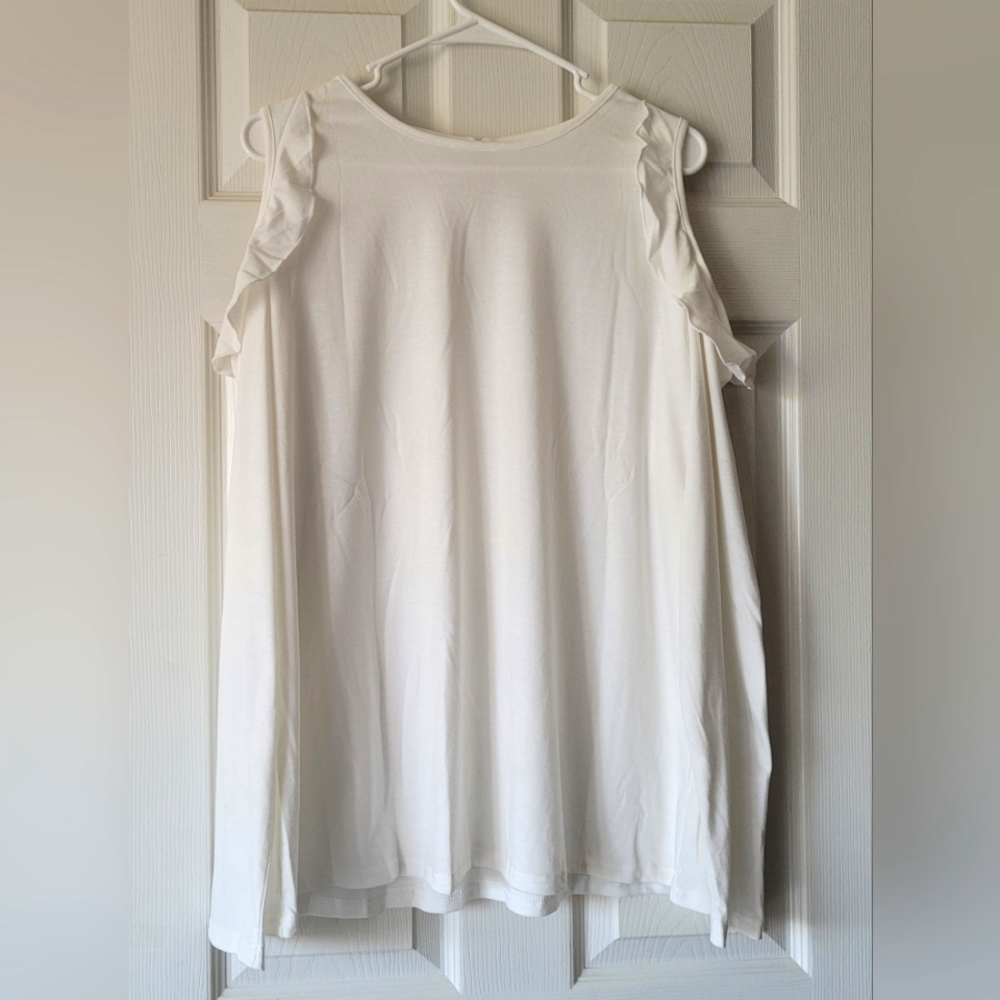 Women's Cold Shoulder Ruffle Long Sleeves Shirt - White - Size 2XL - NWOT